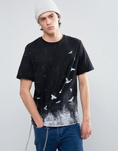 Свободная футболка с птицами и отворотами на рукавах ASOS - Черный