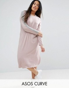 Облегающее платье миди с полосками на рукавах ASOS CURVE - Розовый