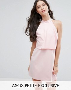 Платье мини с укороченным топом и высоким воротом ASOS PETITE - Розовый