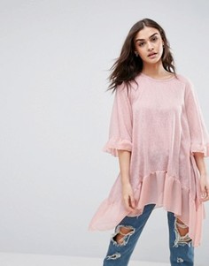 Топ с прозрачными оборками QED London - Розовый