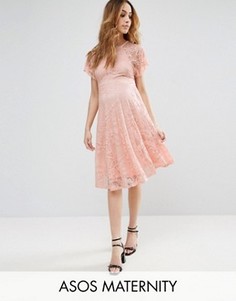 Кружевное платье с рукавами клеш ASOS Maternity - Розовый