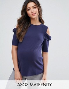 Топ с рюшами и вырезами на плечах ASOS Maternity - Темно-синий