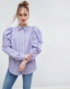 Клетчатая рубашка с объемными плечами ASOS Lilac - Мульти