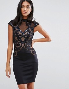 Облегающее платье с сетчатыми вставками Lipsy - Черный