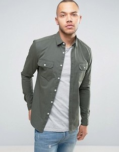 Рубашка скинни цвета хаки с двумя карманами ASOS - Зеленый