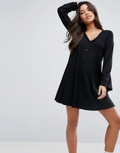 Свободное платье мини на пуговицах с расклешенными рукавами ASOS - Черный