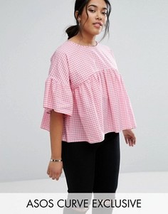 Свободный топ в клеточку ASOS CURVE - Розовый