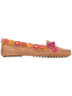 floral appliqué loafers Car Shoe