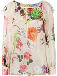 блузка с рюшами и цветочным принтом Blumarine