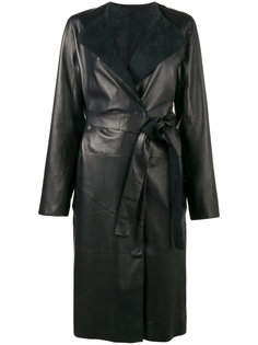 пальто с контрастным воротником и поясом Yves Salomon