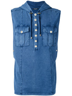 sleeveless denim effect hoodie Balmain