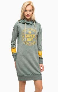 Короткое зеленое платье с карманами и капюшоном Superdry