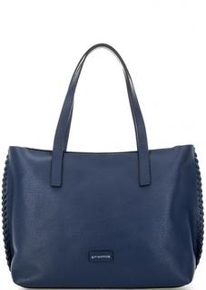 Вместительная кожаная сумка синего цвета Cromia