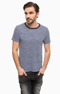 Синяя футболка в полоску с короткими рукавами Replay