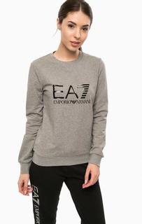 Серый свитшот с глянцевым принтом EA7