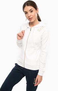 Белая толстовка на молнии с капюшоном EA7