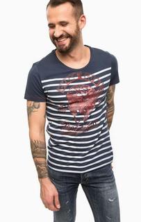 Синяя футболка с принтом в полоску Gaudi