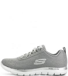 Серебристые текстильные кроссовки на шнурках Skechers