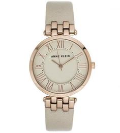 Часы с кожаным ремешком бежевого цвета Anne Klein