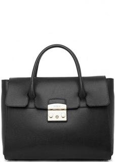 Черная кожаная сумка с застежкой на замок Furla