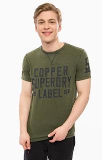 Хлопковая футболка цвета хаки с принтом Superdry