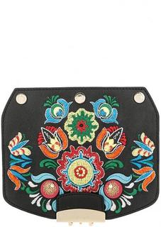 Кожаный клапан для сумки с цветочной вышивкой Furla