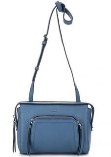 Синяя кожаная сумка с карманами Dkny