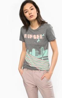 Серая футболка с контрастным принтом Diesel