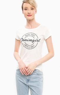 Белая хлопковая футболка с принтом Tom Tailor Denim