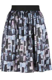 Шелковая мини-юбка с широким поясом и принтом Armani Collezioni
