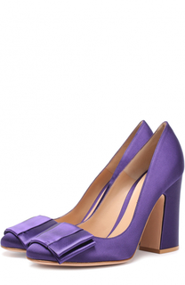 Атласные туфли с бантом на массивном каблуке Gianvito Rossi