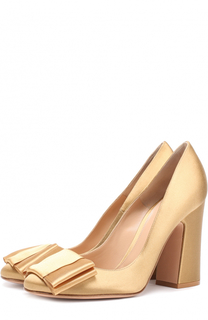 Атласные туфли с бантом на массивном каблуке Gianvito Rossi