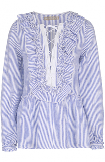 Льняная блуза с оборками и вырезом на шнуровке 120% Lino