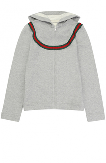 Спортивный кардиган на молнии с контрастной отделкой и капюшоном Gucci