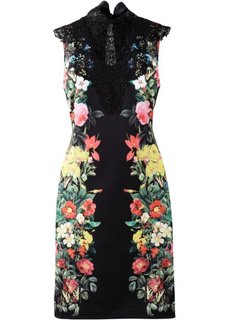 Короткое платье с кружевом (черный в цветочек) Bonprix