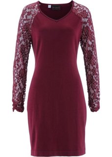 Трикотажное платье с отделкой кружевом (кленово-красный) Bonprix