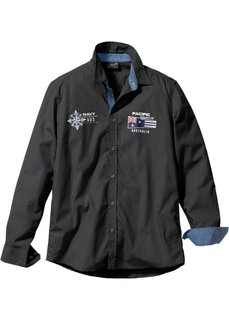 Рубашка Regular Fit с длинным рукавом (черный) Bonprix