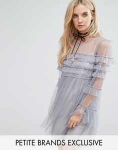 Платье мини из тюля с оборками Glamorous Petite - Серый
