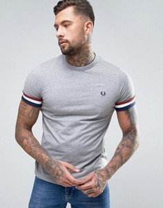 Серая футболка с манжетами в полоску Fred Perry - Серый