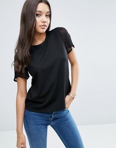 Топ из ткани понте с шифоновыми рукавами ASOS - Черный