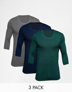 3 футболки с круглым вырезом и рукавом 3/4 ASOS - СКИДКА 21 - Мульти