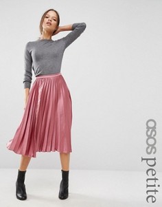 Атласная юбка миди со складками ASOS PETITE - Розовый