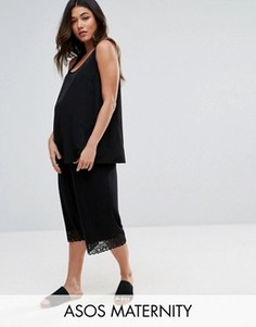 Широкие укороченные кружевные брюки ASOS Maternity - Черный