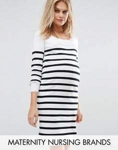 Трикотажное платье в полоску с длинными рукавами Mama.licious Nursing - Белый