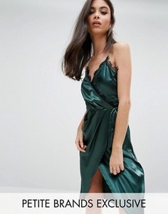 Асимметричное платье миди с перекрестной отделкой и кружевом Naanaa Petite - Зеленый