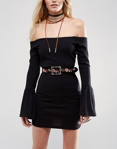 Ремень с цветочной вышивкой Missguided - Черный