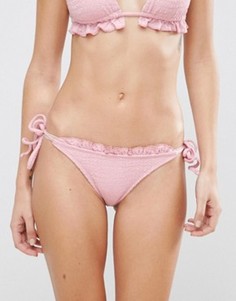 Фактурные плавки бикини с оборкой ASOS - Розовый