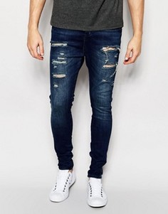 Джинсы с рваной отделкой и заниженным шаговым швом SikSilk - Синий
