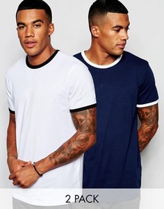 2 футболки (темно-синяя и белая) с отворотами на рукавах New Look - СКИДКА 17 - Мульти