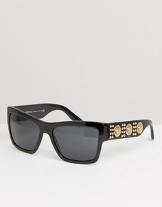 Квадратные солнцезащитные очки с логотипом-медузой на дужках Versace - Черный